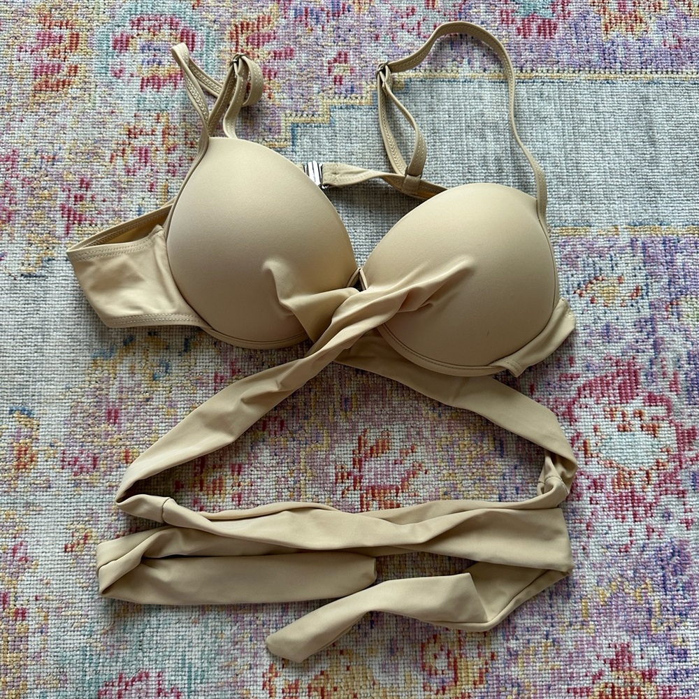 SHEIN Beige Wrap Bikini Top